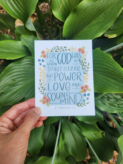 A Spirit of Power, Love, & a Sound Mind | 2 Timothy 1:7 Scripture Postcard | HOPE MAIL