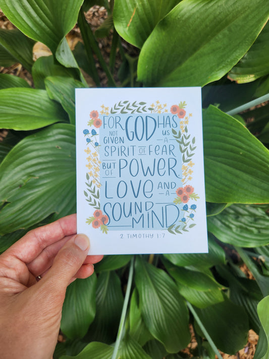 A Spirit of Power, Love, & a Sound Mind | 2 Timothy 1:7 Scripture Postcard | HOPE MAIL