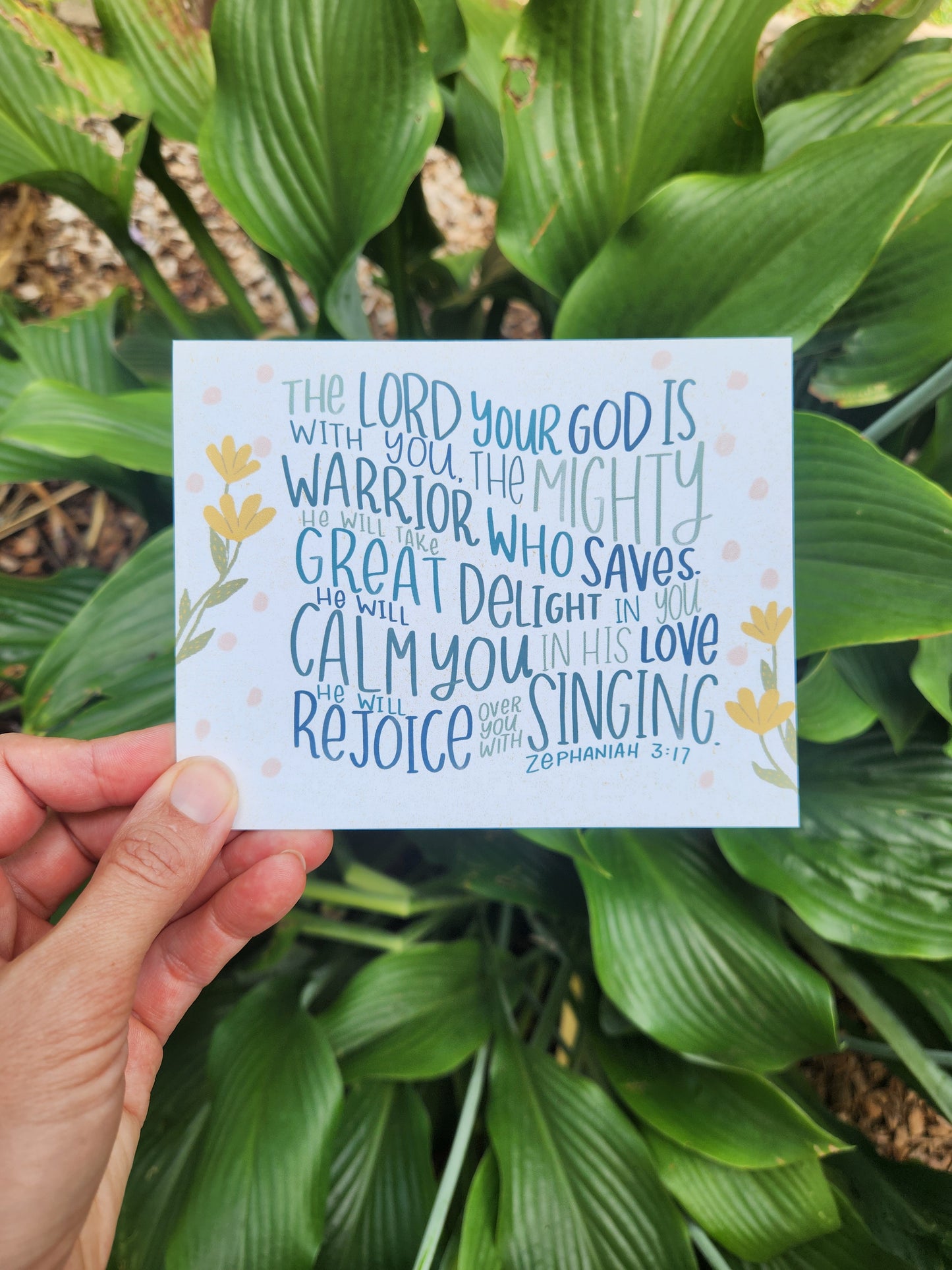 The Lord is a Mighty Warrior | Zephaniah 3:17 Scripture Postcard | HOPE MAIL