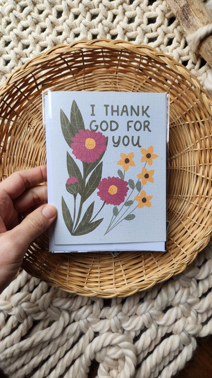I Thank God for You card  // Encouragement, Friendship, Anytime Card // Christian card for friends