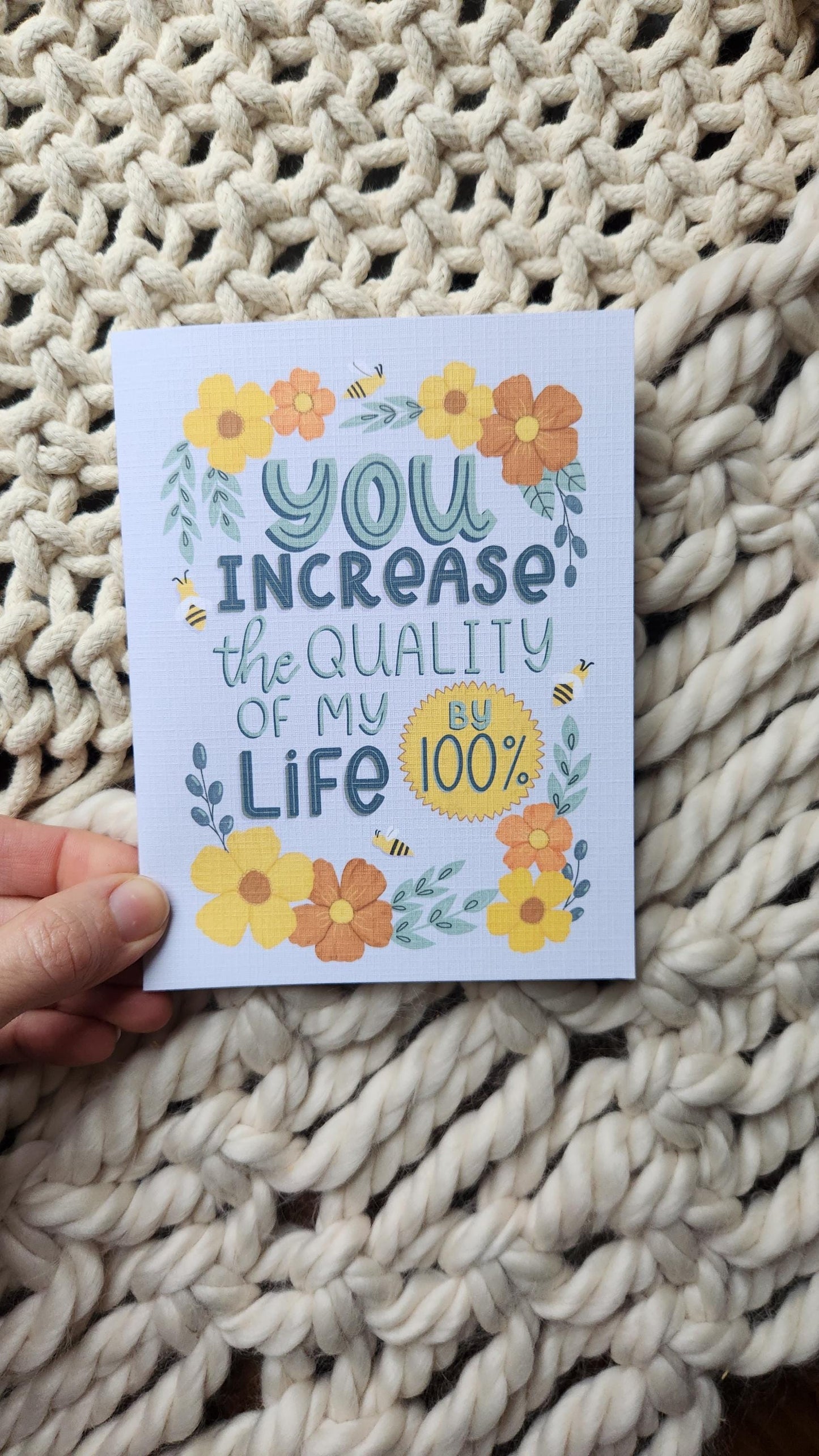 You Increase Quality of my Life 100 card // Encouragement, Friendship, Anytime Card // Faith-based greeting cards
