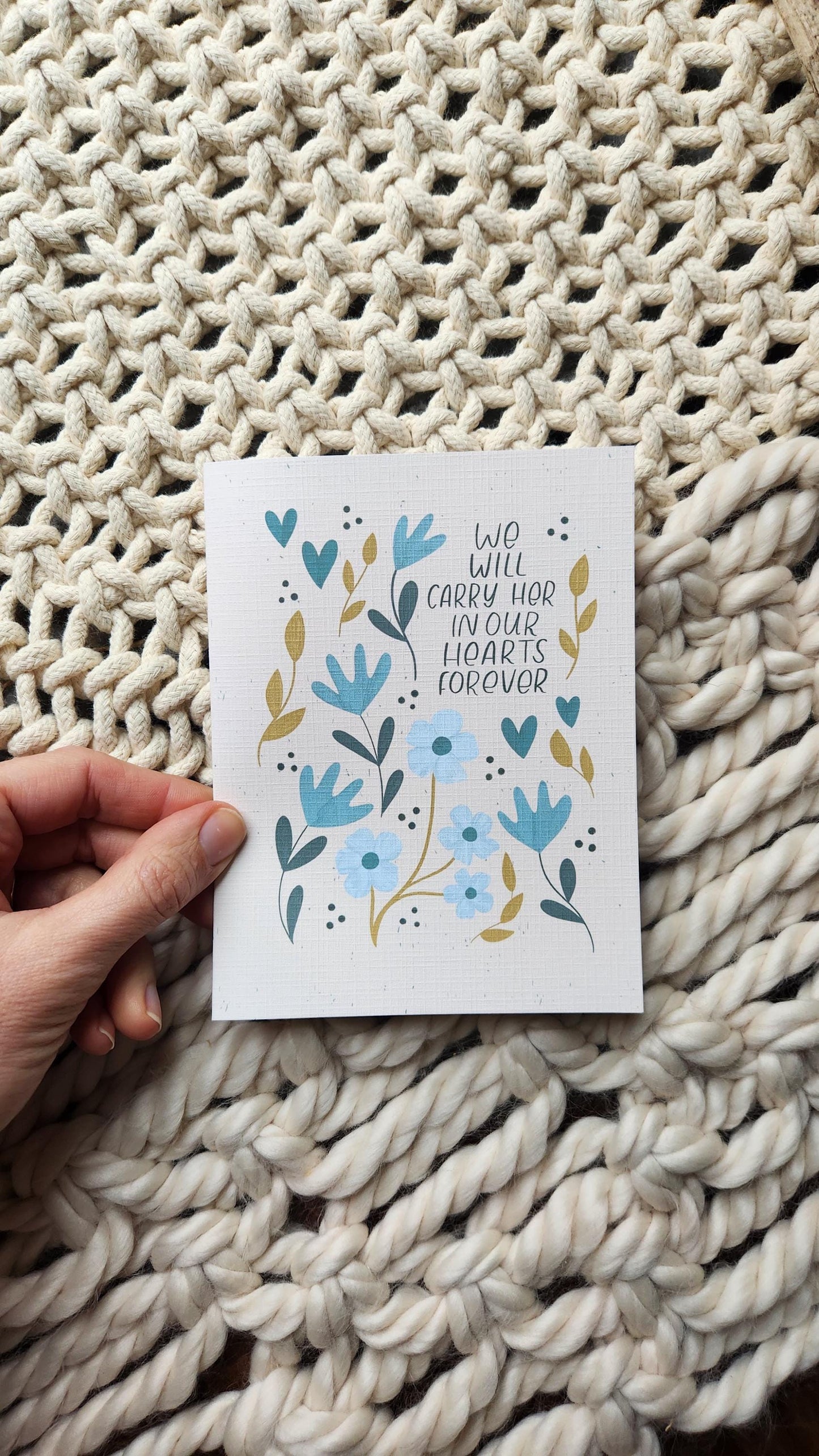 We Will Carry Her in our Hearts Forever sympathy card // Faith-based greeting cards
