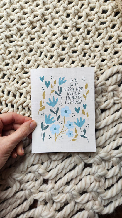 We Will Carry Her in our Hearts Forever sympathy card // Faith-based greeting cards