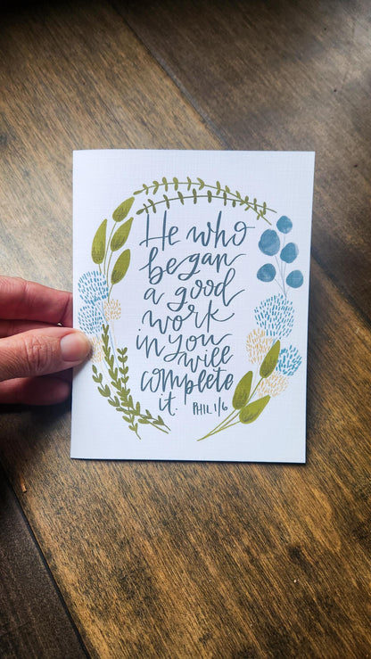 He Who Began a Good Work in You Will Complete It | Philippians 1:6 | Graduation Card | Bible Verse Greeting Card || Encouraging Card for Christian Friend